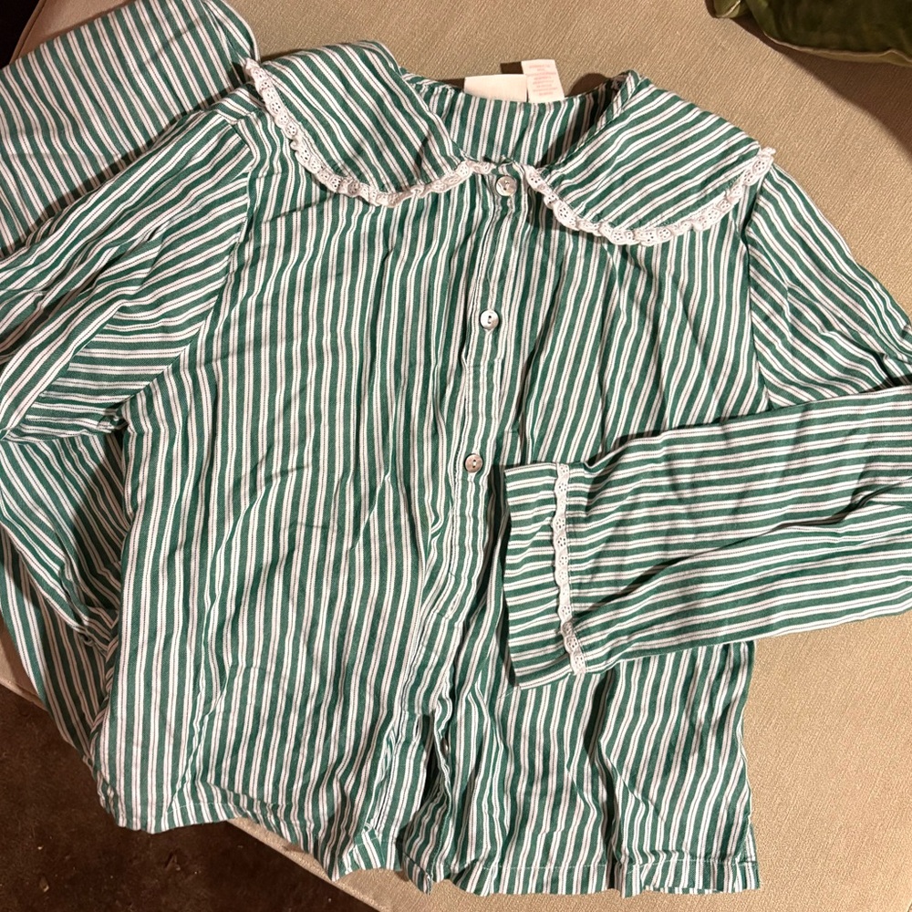 Green and White Striped Pajama Set